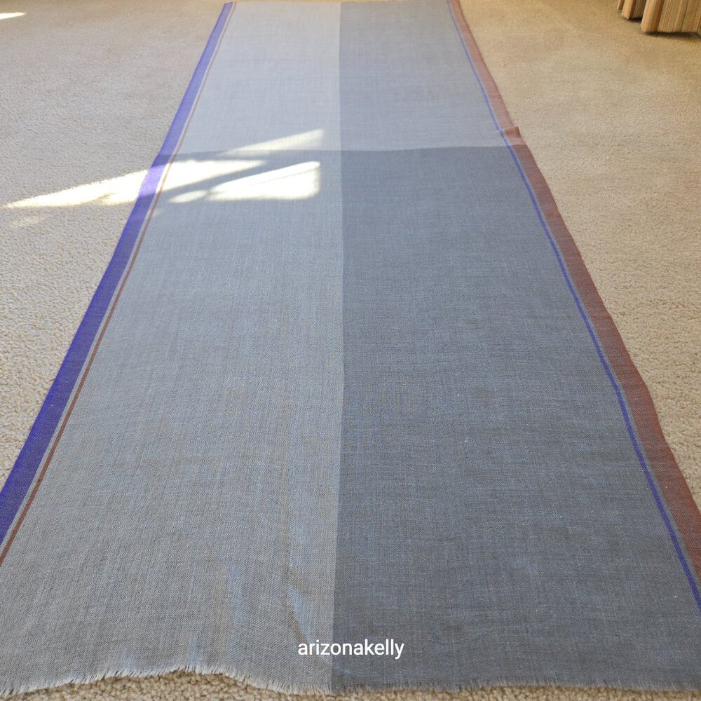 NWOT Cashmere Scarf Lightweight Weave Grey with Purple and Burnt Sienna Stripe - Picture 5 of 9